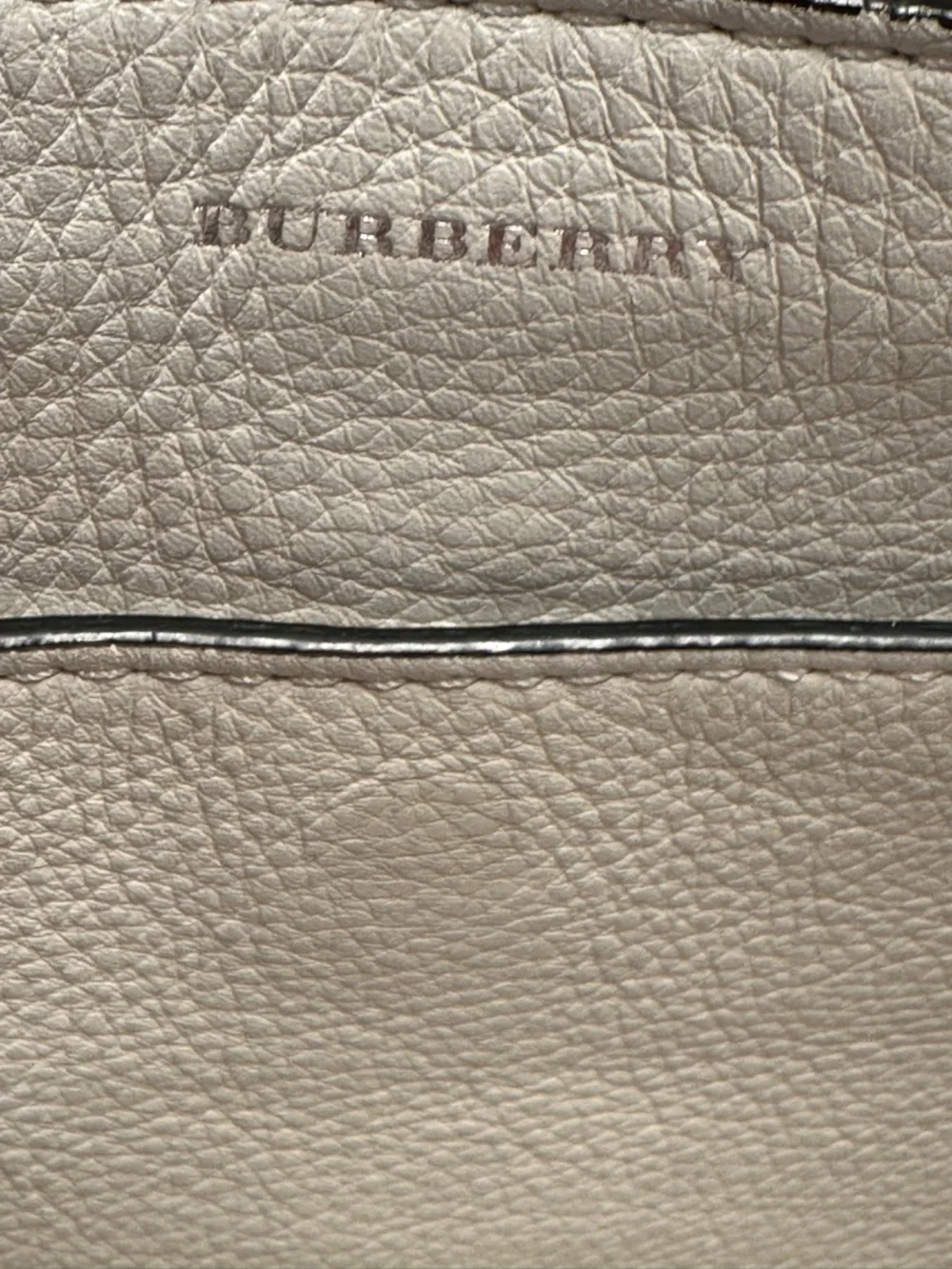 Burberry Tan White Leather Tote with Dark Green Handles